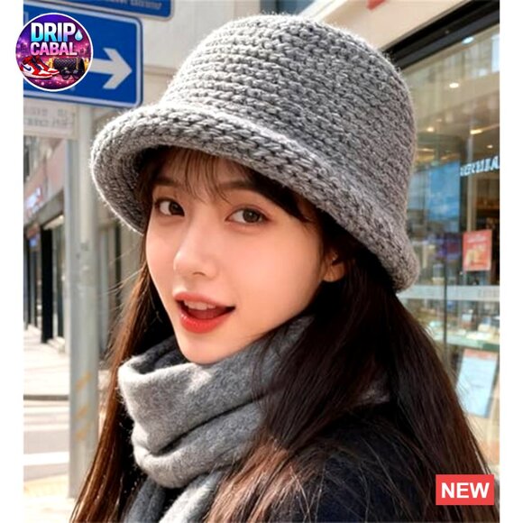 Handmade Acrylic Knitted Bucket Hat Winter Warm Crochet Cap main image 4